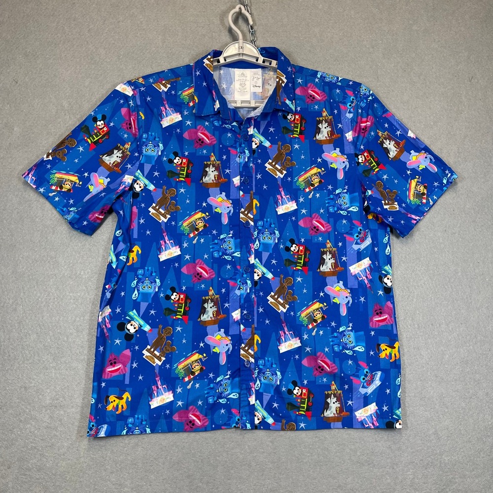 Disney Parks Hawaiian Shirt Mens Large Blue Joey Chou Artist Castle Print AOP - Picture 1 of 10
